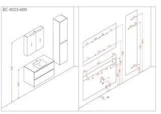 Мебель Orans BC-4023-600 W основной шкаф, раковина, цвет: UV005 (600x480x570)